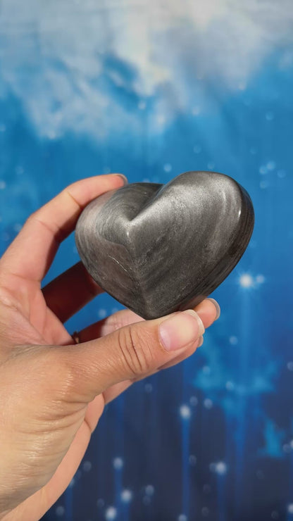 Silver Sheen Obsidian Heart – Flat-Backed • 0.196 kg