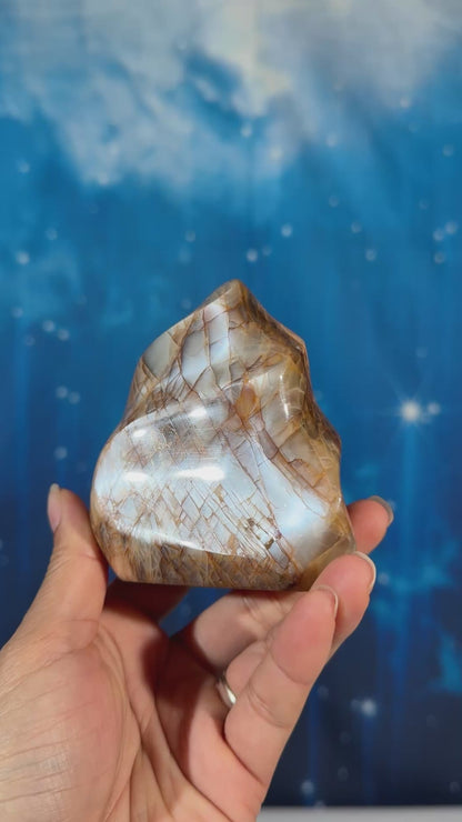 Flashy Black and Peach Moonstone Flame – 0.465 kg