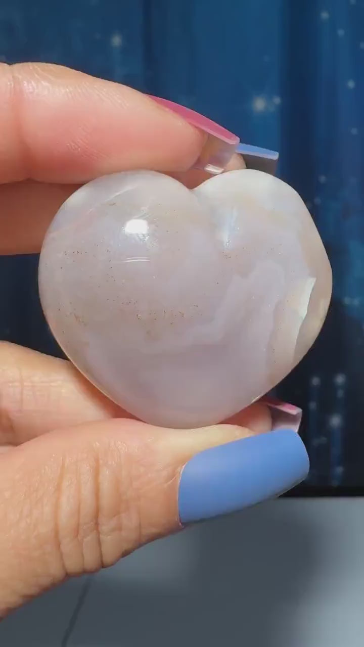 Flower Agate heart | 1 3/4" long | 48 grams | stand included