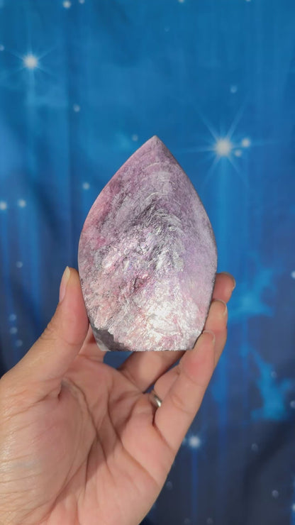 Gem lepidolite flat flame - 2 3/8 × 3/4 × 3 3/4 in - 7.1 oz