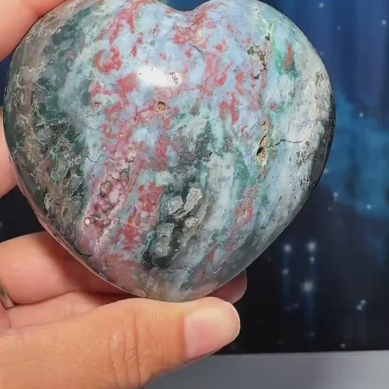 Puffy Sea Jasper heart | 2 3/4" long | 314 grams | Damage Discount | stand included