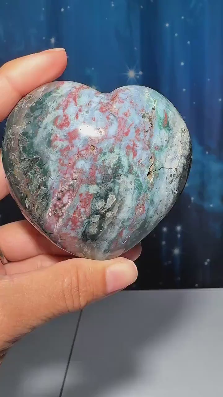 Puffy Sea Jasper heart | 2 3/4" long | 314 grams | Damage Discount | stand included