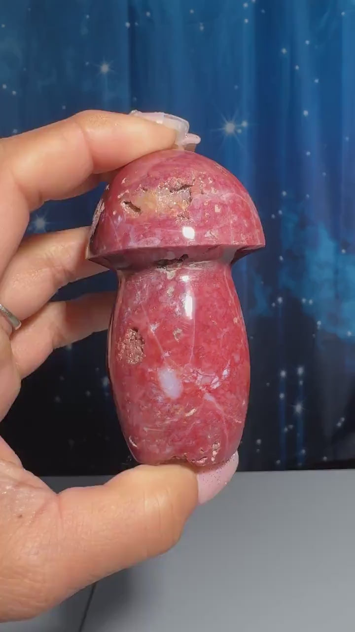 Druzy Red Sea Jasper mushroom carving | 3 1/8" tall | 204 grams