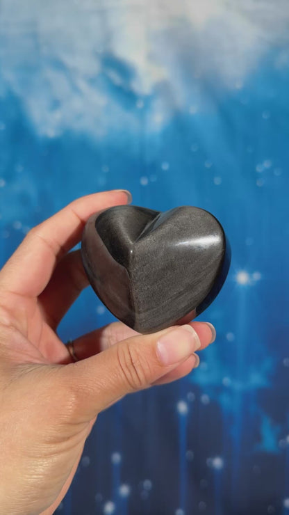 Silver Sheen Obsidian Heart – Flat-Backed • 0.173 kg