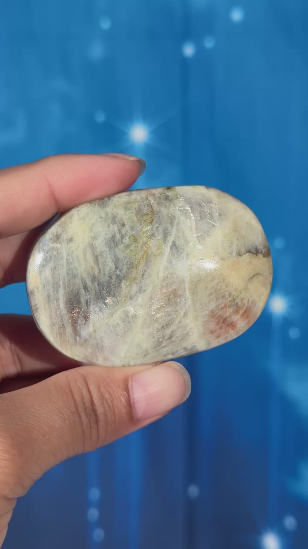 Russian Moonstone with Sunstone Palmstone – Belomorite • 0.082 kg