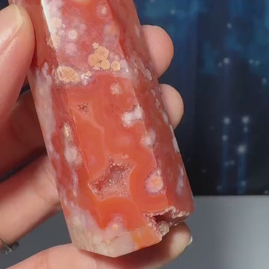 Flower Agate x Carnelian point | 3 1/4” tall | 102 grams | Damage Discount