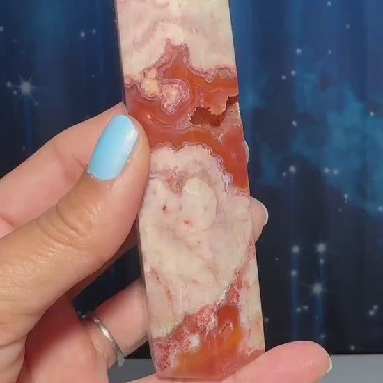 Druzy Flower Agate x Carnelian point | 4 5/8” tall | 170 grams | Damage Discount