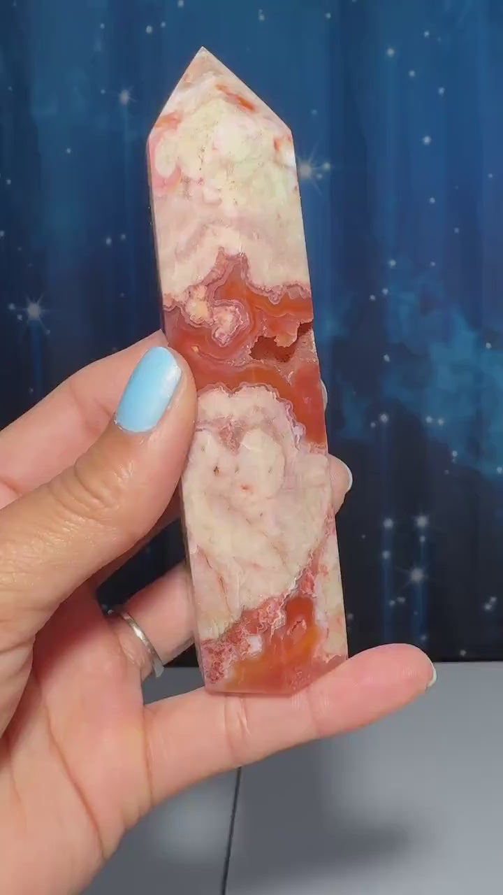Druzy Flower Agate x Carnelian point | 4 5/8” tall | 170 grams | Damage Discount