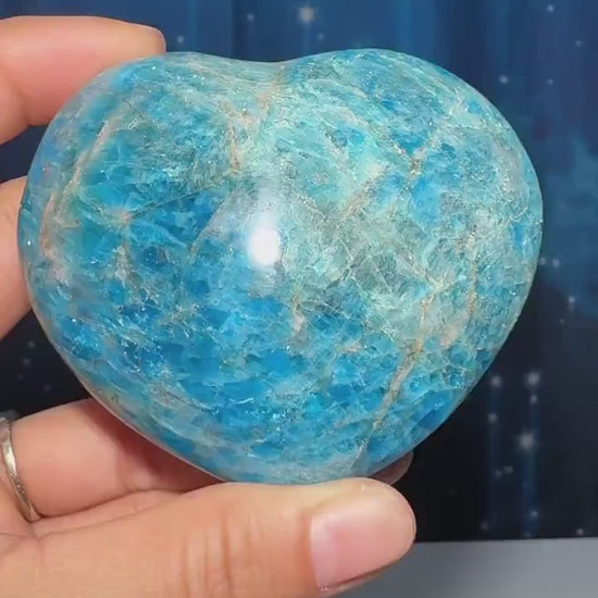 Blue Apatite heart | 3 1/8" wide | 334 grams | stand included | Damage Discount